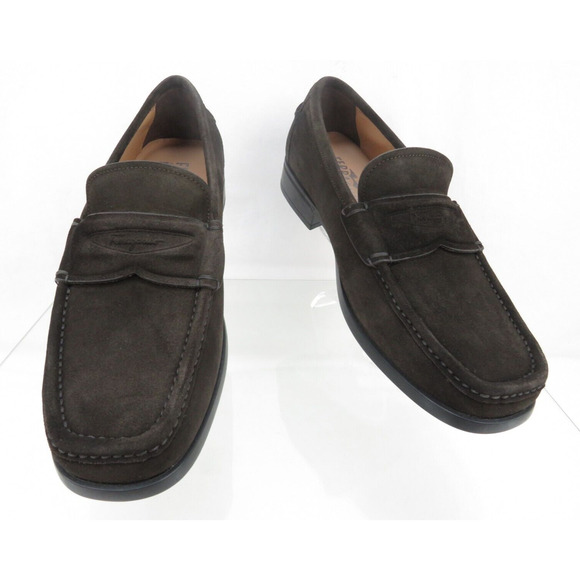 NIB FERRAGAMO LANZAROTE HICKORY BROWN SUEDE MOCCASIN LOGO PENNY LOAFERS 10 D main image 12